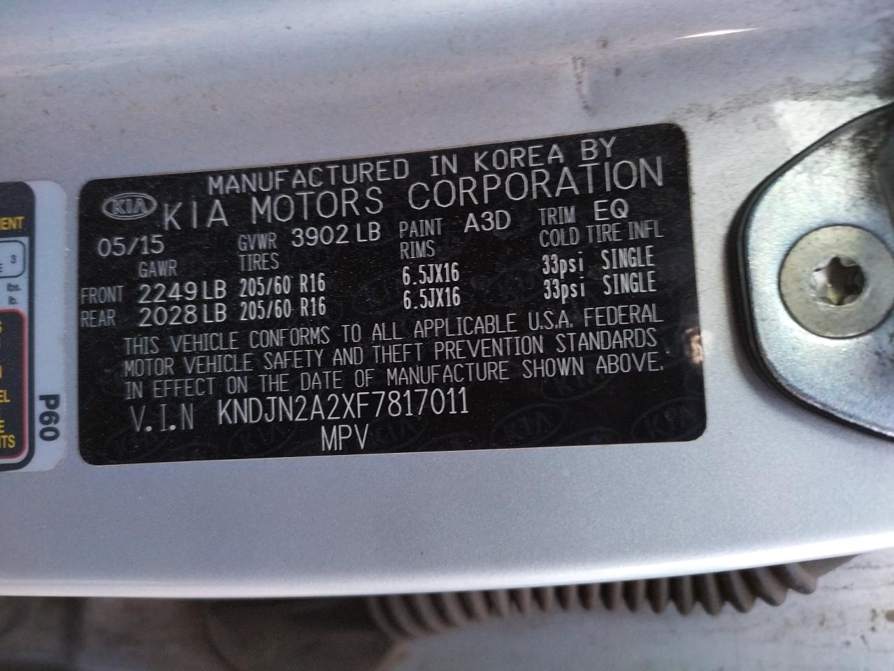 Photo 10 from auction – 2015 KIA SOUL with VIN KNDJN2A2XF7817011