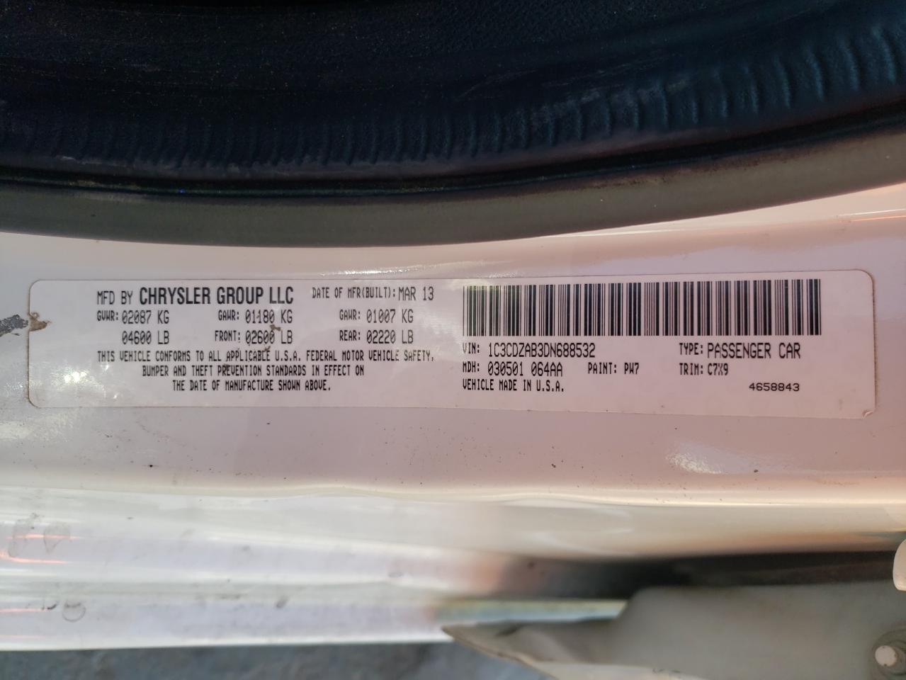 Photo 10 from auction – 2013 DODGE AVENGER SE with VIN 1C3CDZAB3DN688532