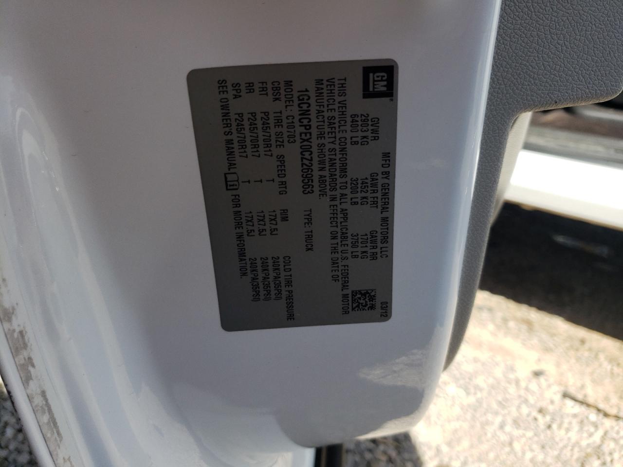 Photo 10 from auction – 2012 CHEVROLET 1500 with VIN 1GCNCPEX0CZ269563