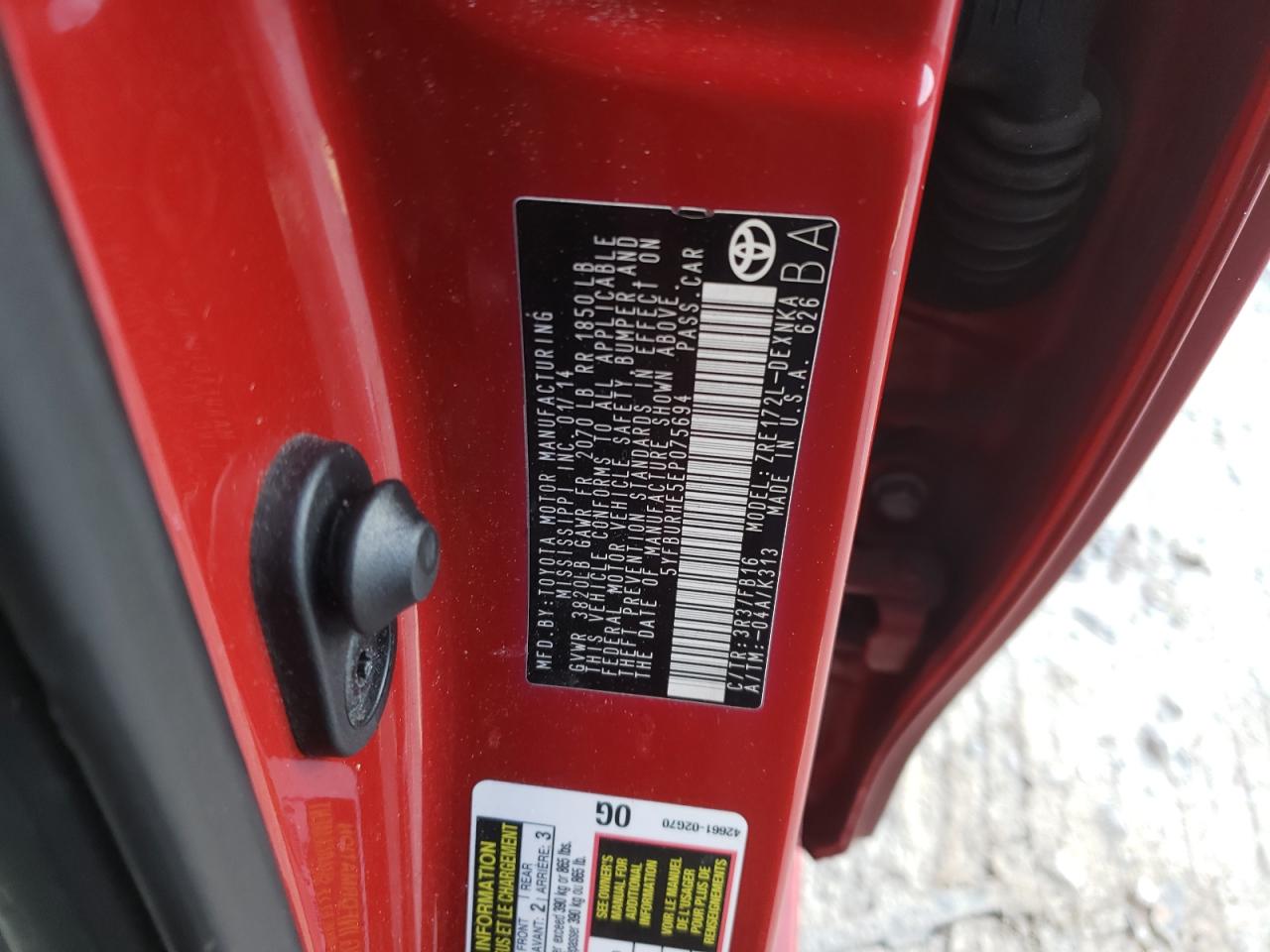 Photo 10 from auction – 2014 TOYOTA COROLLA L with VIN 5YFBURHE5EP075694