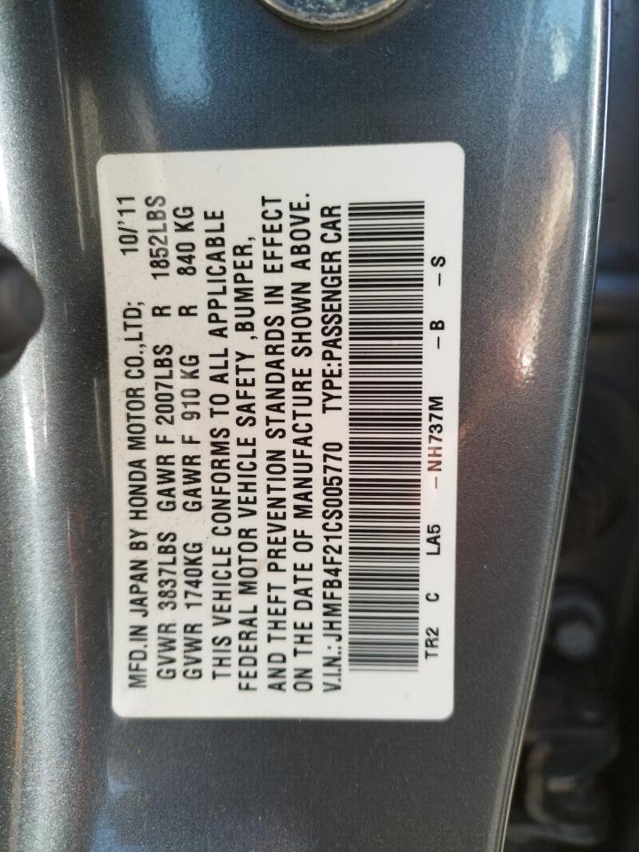 Photo 10 from auction – 2012 HONDA CIVIC HYBR with VIN JHMFB4F21CS005770