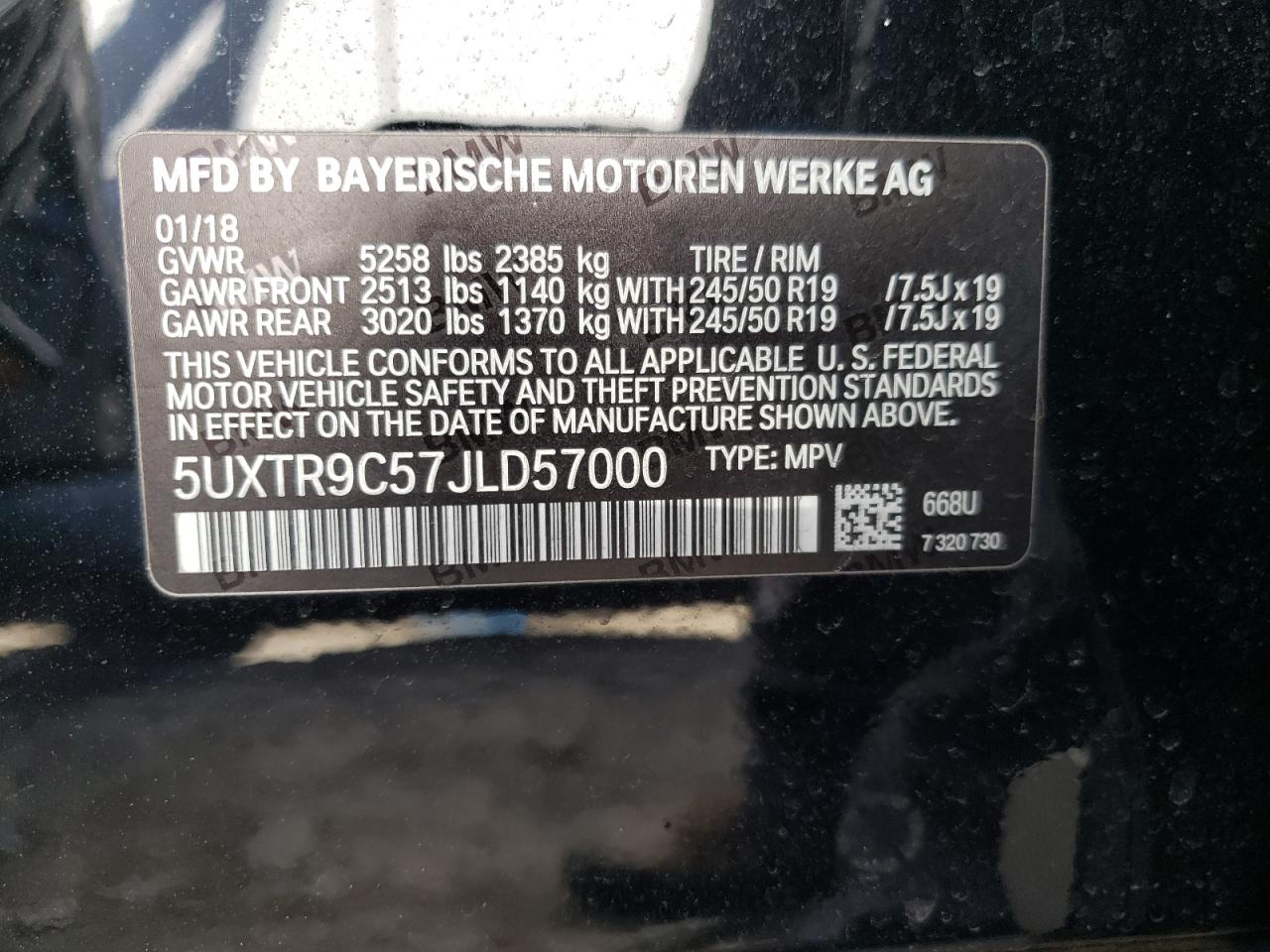 Photo 10 from auction – 2018 BMW X3 XDRIVE3 with VIN 5UXTR9C57JLD57000