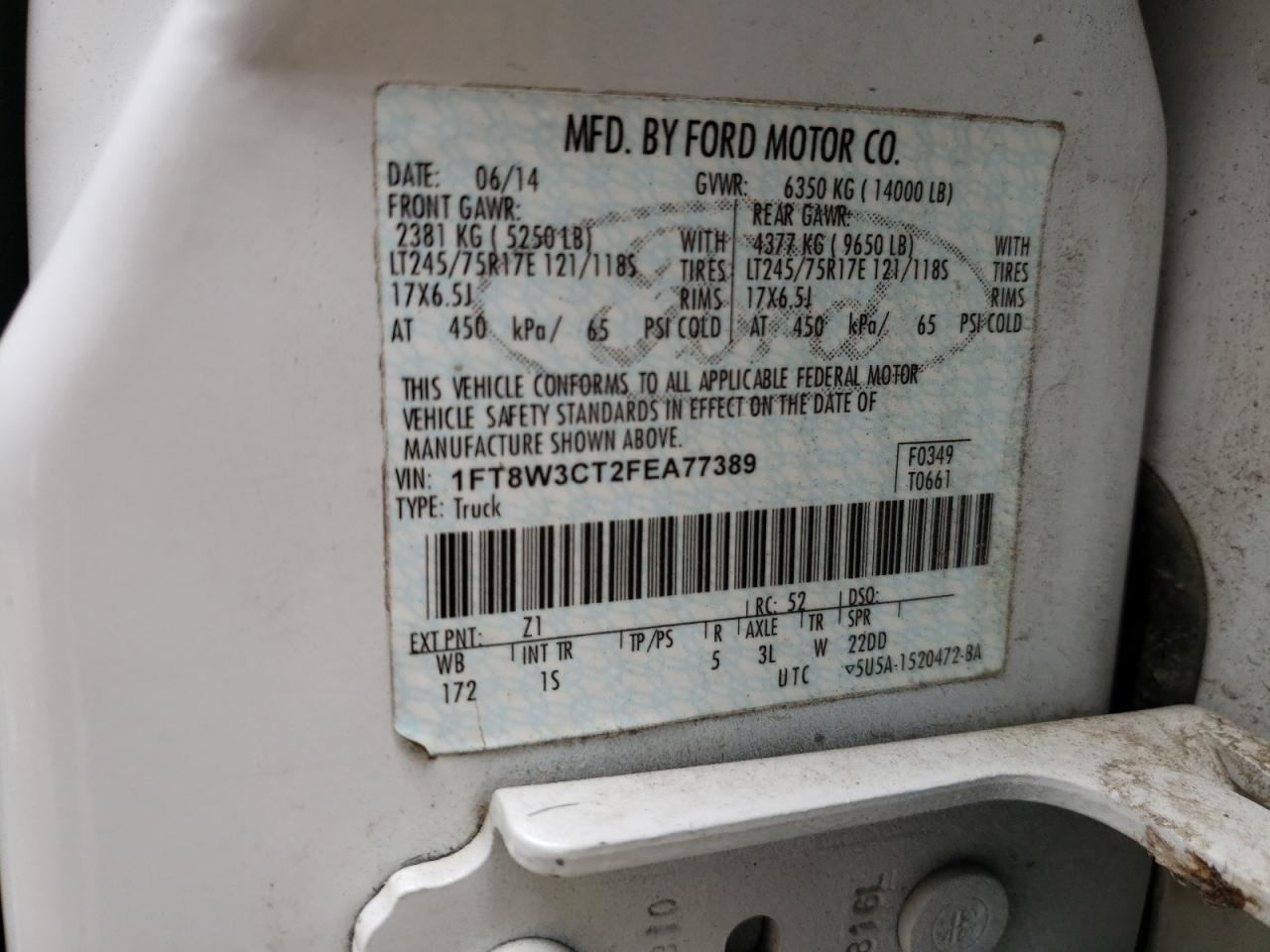 Photo 10 from auction – 2015 FORD F350 SUPER with VIN 1FT8W3CT2FEA77389
