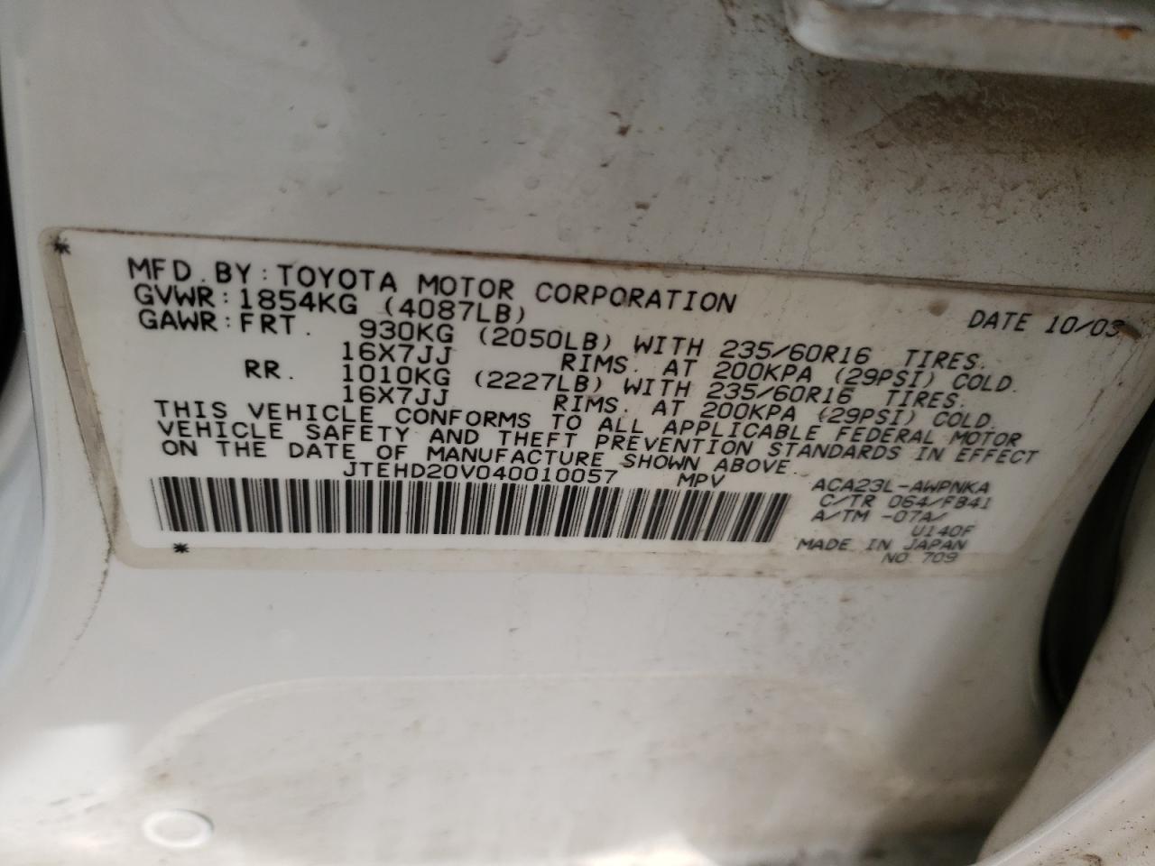 Foto 10 de la subasta – 2004 TOYOTA RAV4 con VIN JTEHD20V040010057