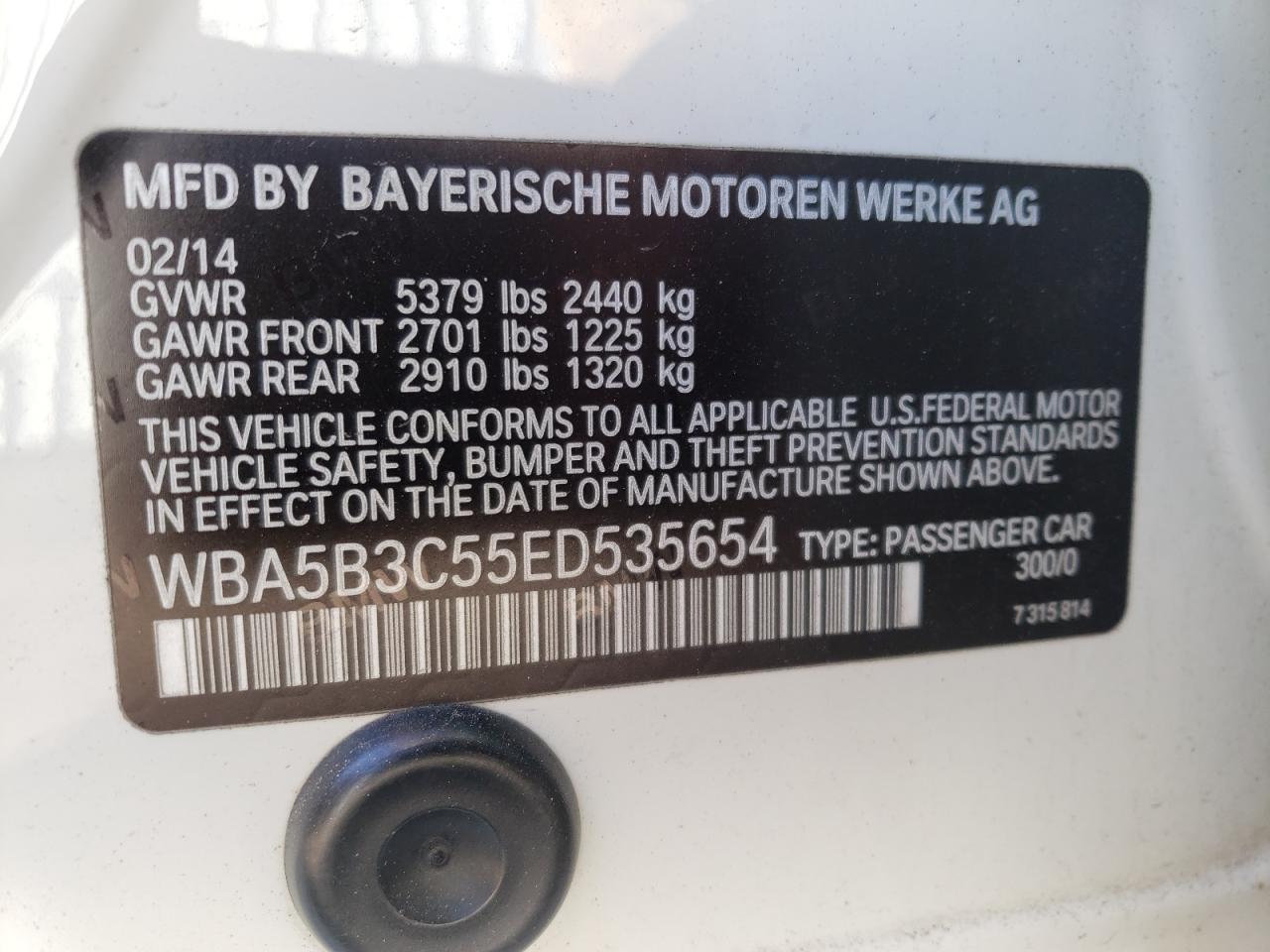 Photo 10 from auction – 2014 BMW 535 XI with VIN WBA5B3C55ED535654