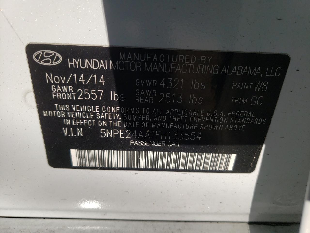 Photo 10 from auction – 2015 HYUNDAI SONATA ECO with VIN 5NPE24AA1FH133554