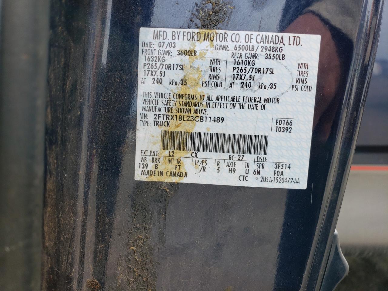 Photo 10 from auction – 2003 FORD F-150 with VIN 2FTRX18L23CB11489