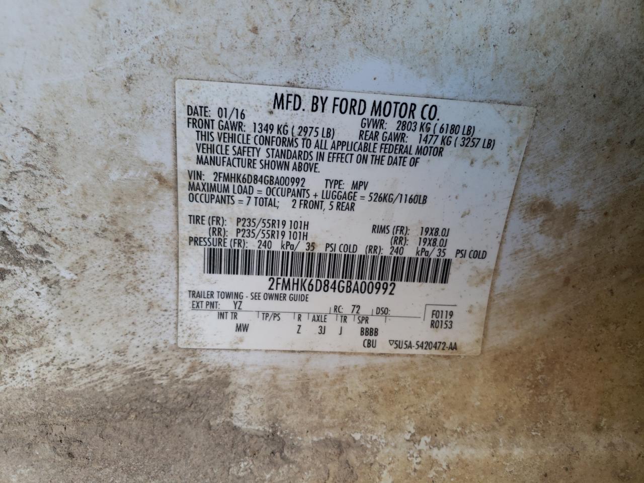 Photo 10 from auction – 2016 FORD FLEX LIMIT with VIN 2FMHK6D84GBA00992