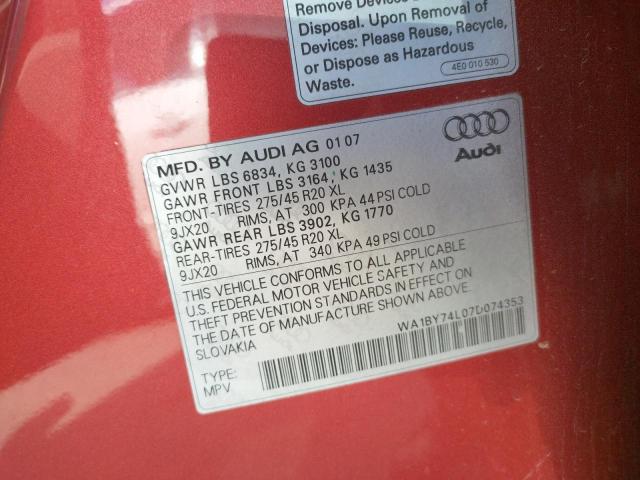 Photo 10 from auction – 2007 AUDI Q7 3.6 QUA with VIN WA1BY74L07D074353