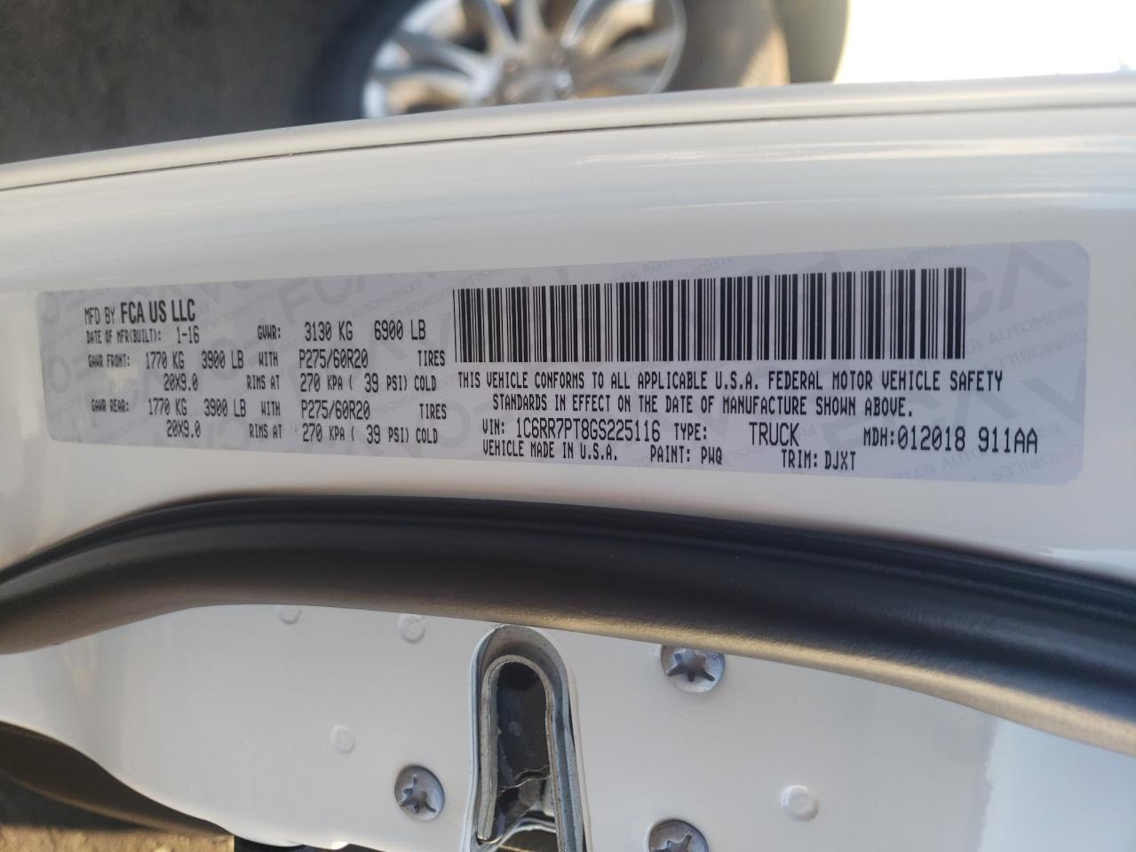 Photo 10 from auction – 2016 RAM 1500 LONGH with VIN 1C6RR7PT8GS225116