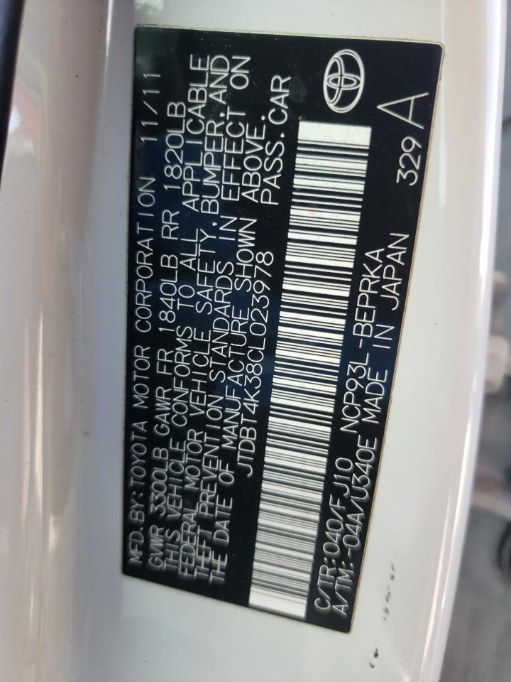 Photo 10 from auction – 2012 TOYOTA YARIS with VIN JTDBT4K38CL023978