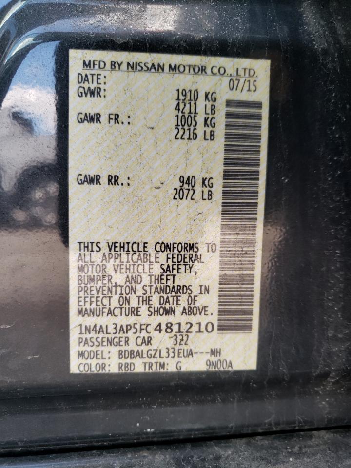 Photo 10 from auction – 2015 NISSAN ALTIMA 2.5 with VIN 1N4AL3AP5FC481210
