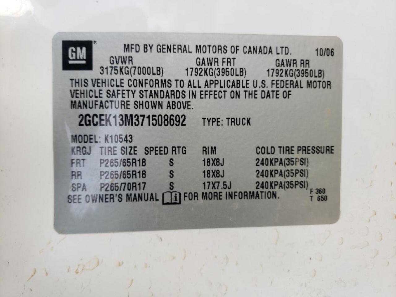 Photo 10 from auction – 2007 CHEVROLET SILVERADO with VIN 2GCEK13M371508692