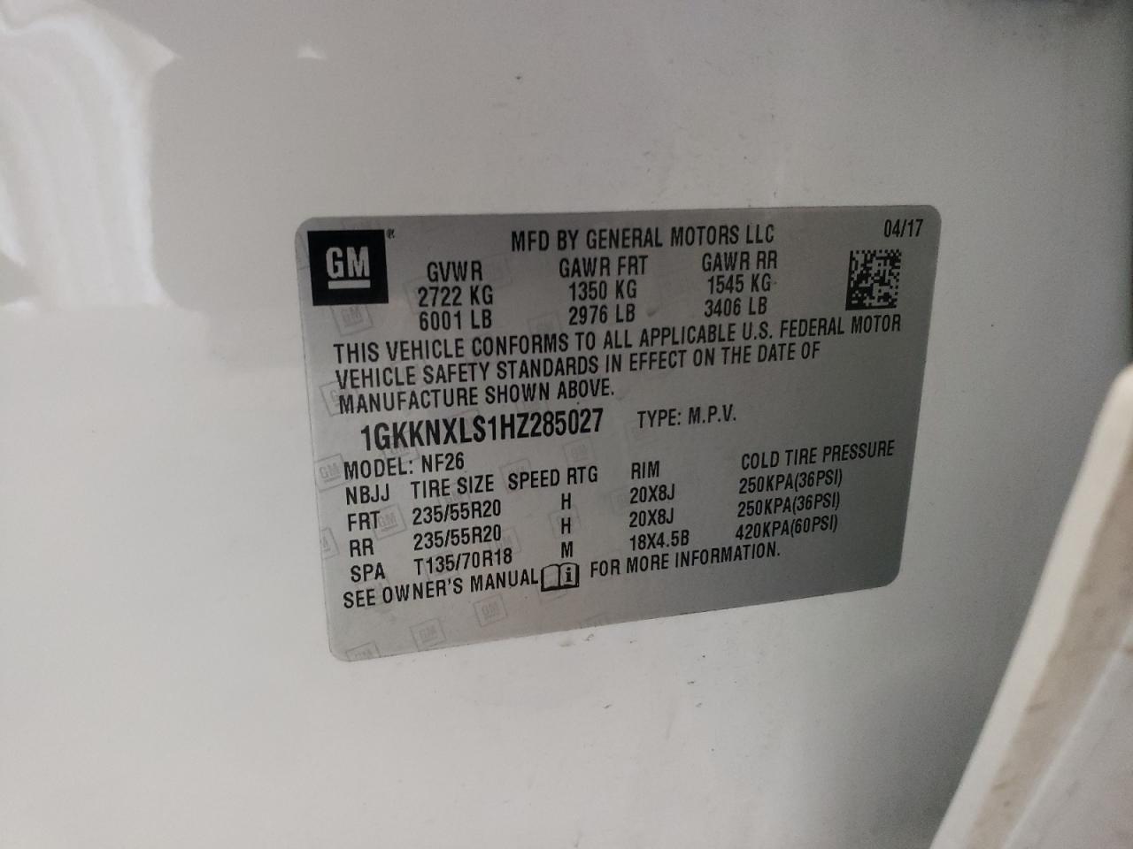 Photo 10 from auction – 2017 GMC ACADIA DEN with VIN 1GKKNXLS1HZ285027