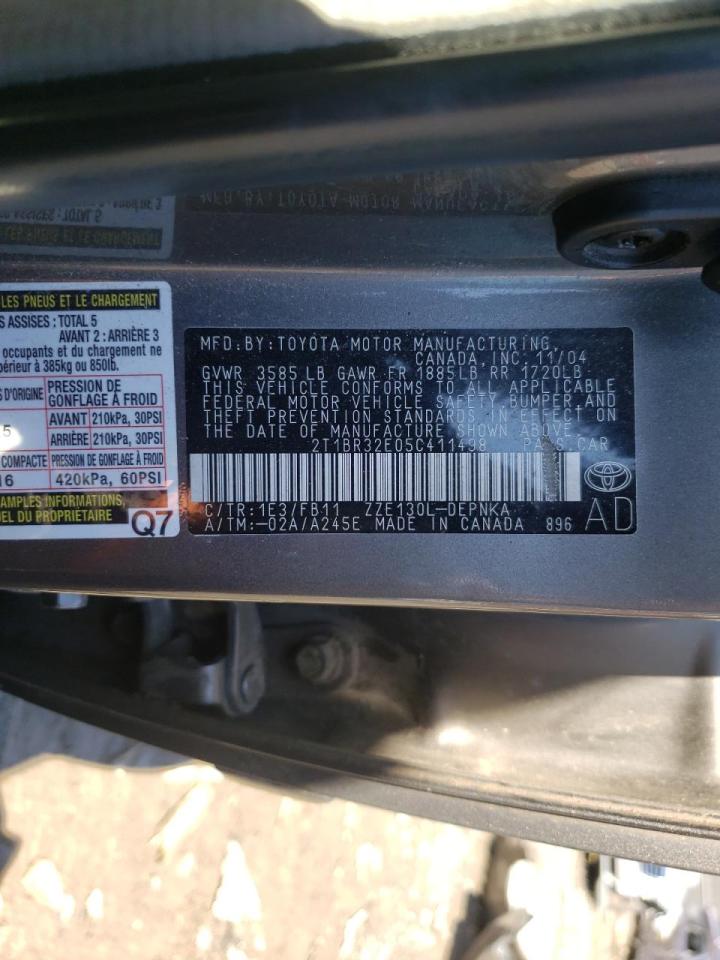 Photo 10 from auction – 2005 TOYOTA COROLLA CE with VIN 2T1BR32E05C411498
