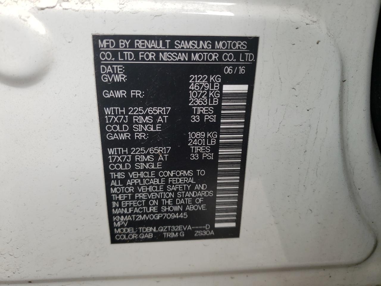 Photo 10 from auction – 2016 NISSAN ROGUE S with VIN KNMAT2MV0GP709445