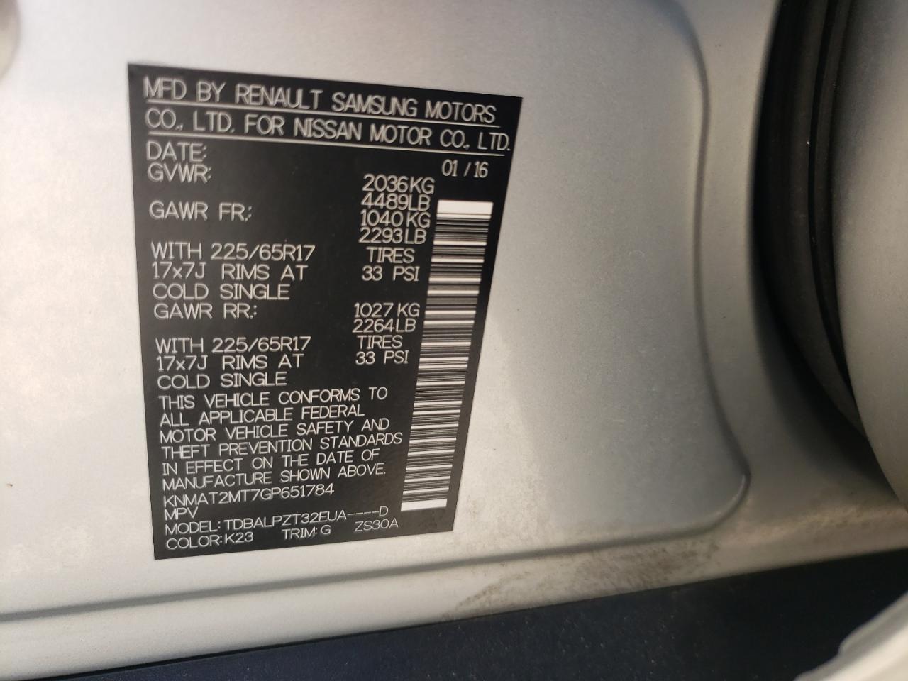 Photo 10 from auction – 2016 NISSAN ROGUE with VIN KNMAT2MT7GP651784