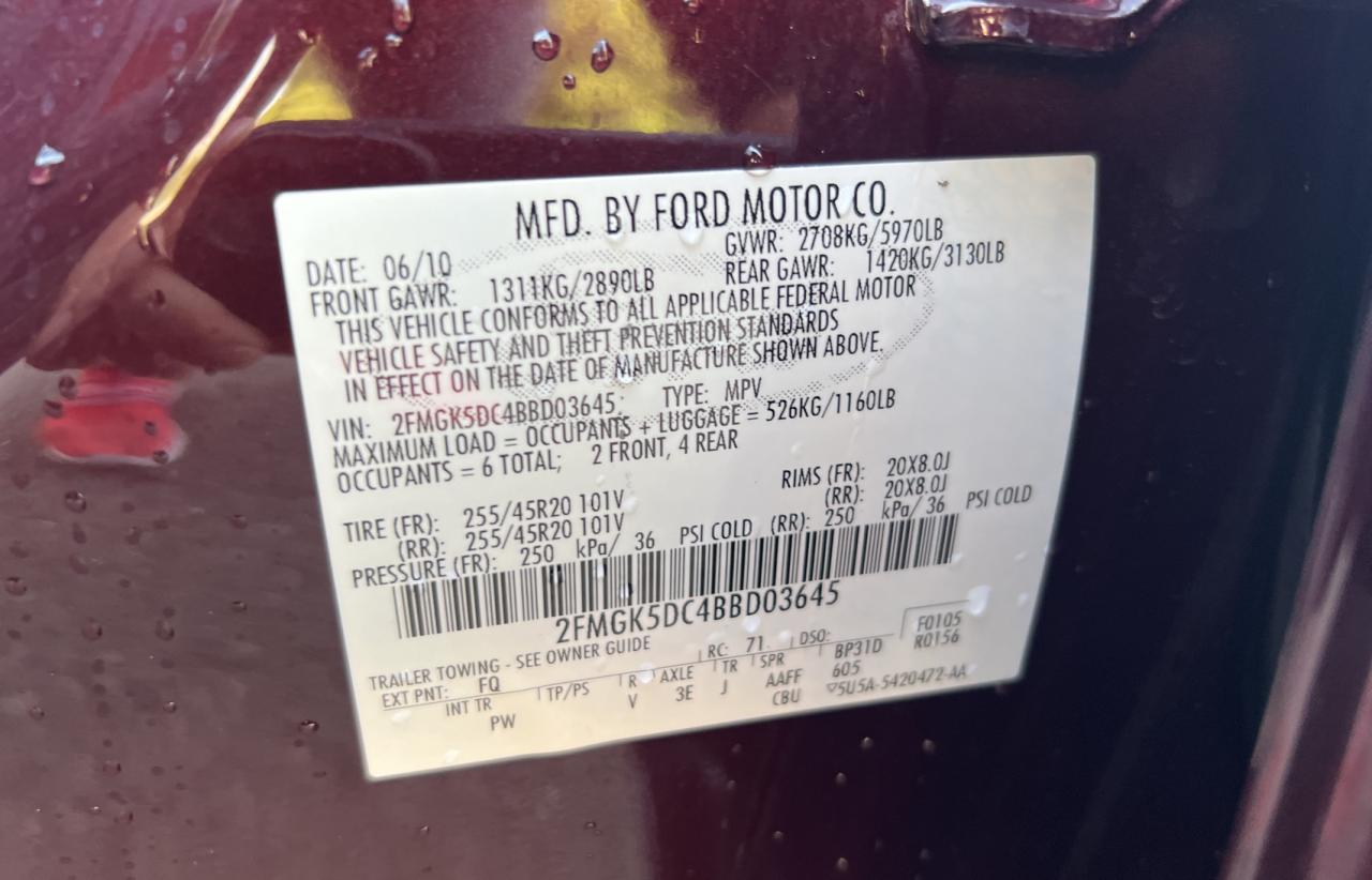Photo 10 from auction – 2011 FORD FLEX LIMIT with VIN 2FMGK5DC4BBD03645