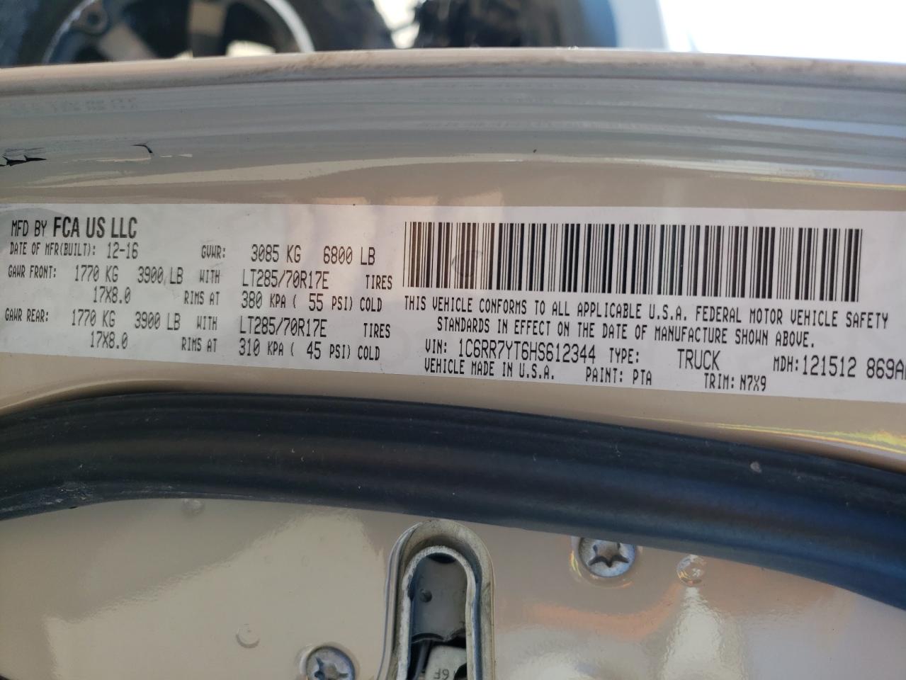 Photo 10 from auction – 2017 RAM 1500 REBEL with VIN 1C6RR7YT6HS612344