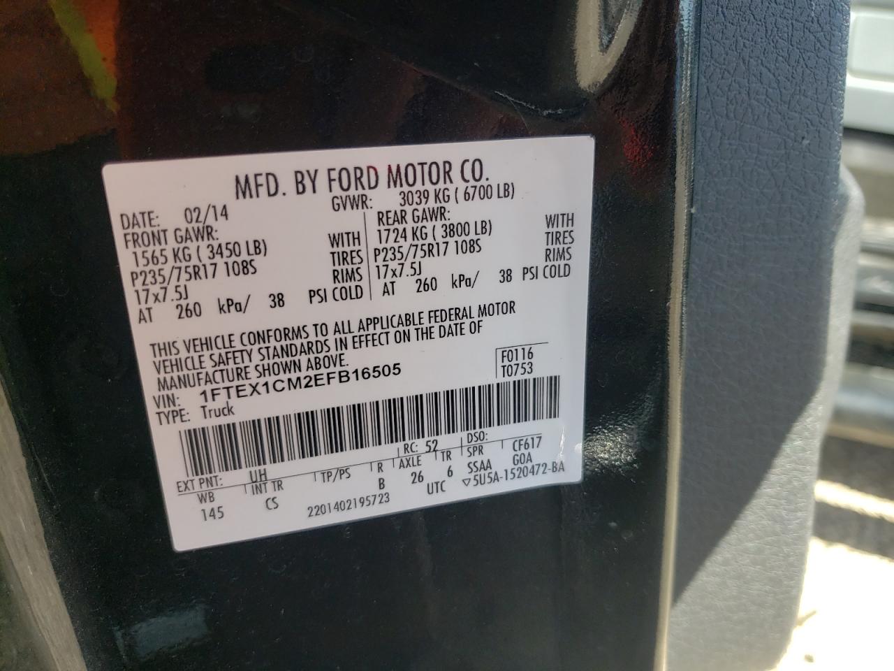 Photo 10 from auction – 2014 FORD F150 SUPER with VIN 1FTEX1CM2EFB16505