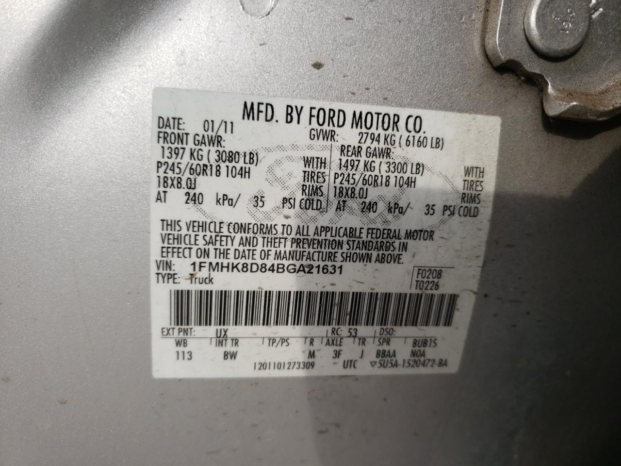 Фото 10 с аукциона – 2011 FORD EXPLORER X с VIN 1FMHK8D84BGA21631