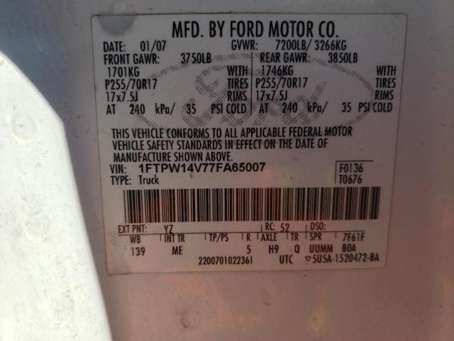 Photo 10 from auction – 2007 FORD F150 SUPER with VIN 1FTPW14V77FA65007