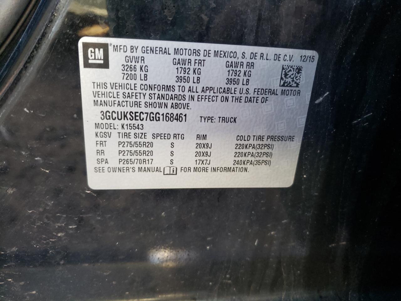 Photo 10 from auction – 2016 CHEVROLET SILVERADO with VIN 3GCUKSEC7GG168461