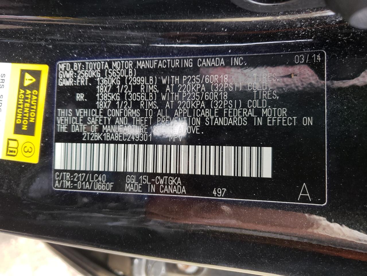 Photo 10 from auction – 2014 LEXUS RX 350 BAS with VIN 2T2BK1BA8EC249301