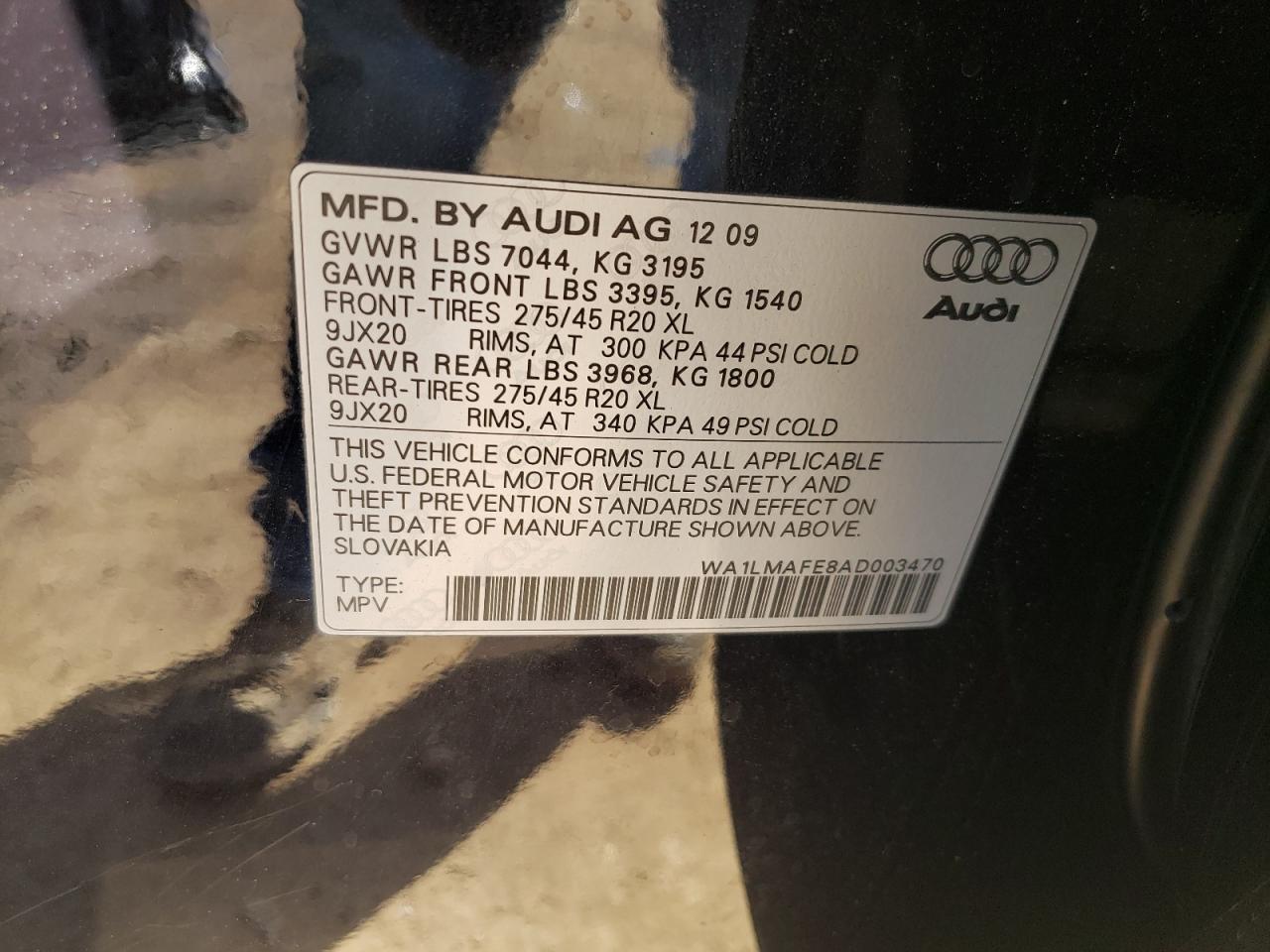 Photo 10 from auction – 2010 AUDI Q7 PREMIUM with VIN WA1LMAFE8AD003470