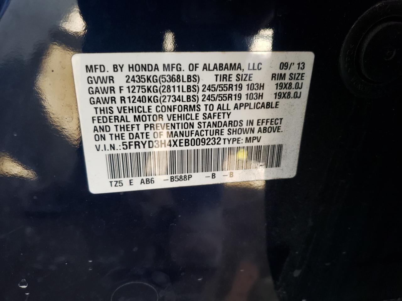 Photo 10 from auction – 2014 ACURA MDX TECHNO with VIN 5FRYD3H4XEB009232