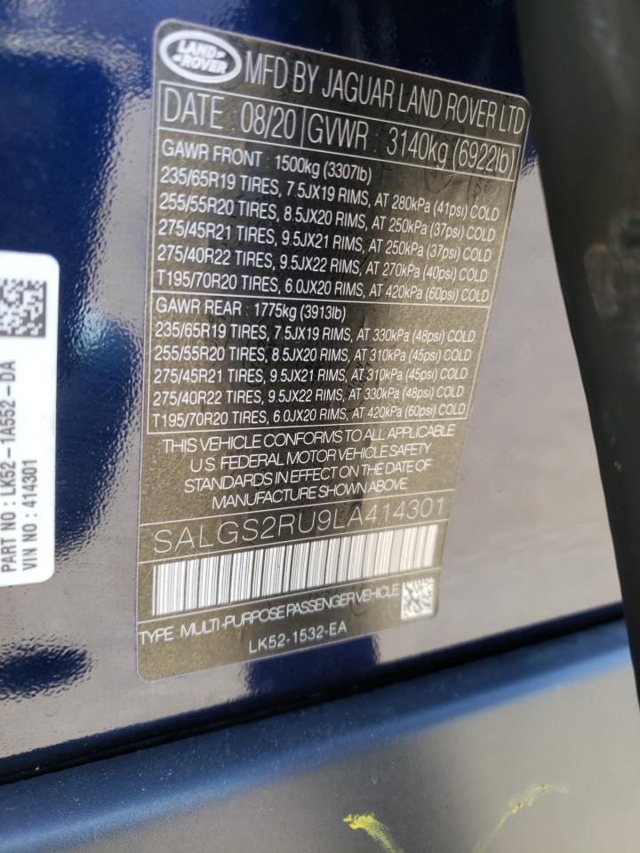 Photo 10 from auction – 2020 LAND ROVER RANGE ROVE with VIN SALGS2RU9LA414301