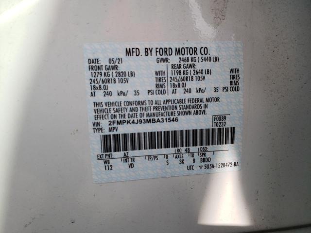 Photo 10 from auction – 2021 FORD EDGE SEL with VIN 2FMPK4J93MBA31546