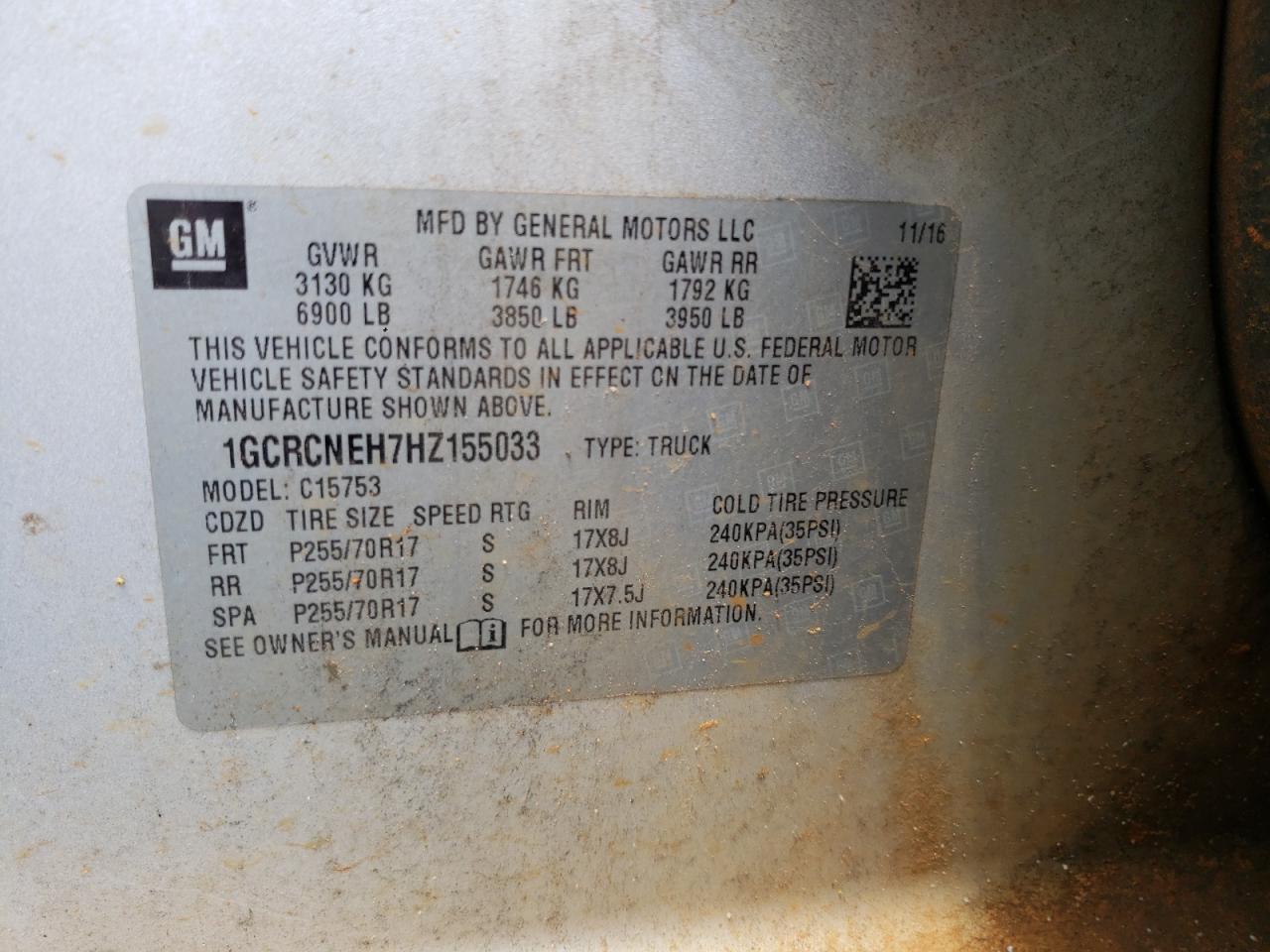 Photo 10 from auction – 2017 CHEVROLET SILVERADO with VIN 1GCRCNEH7HZ155033