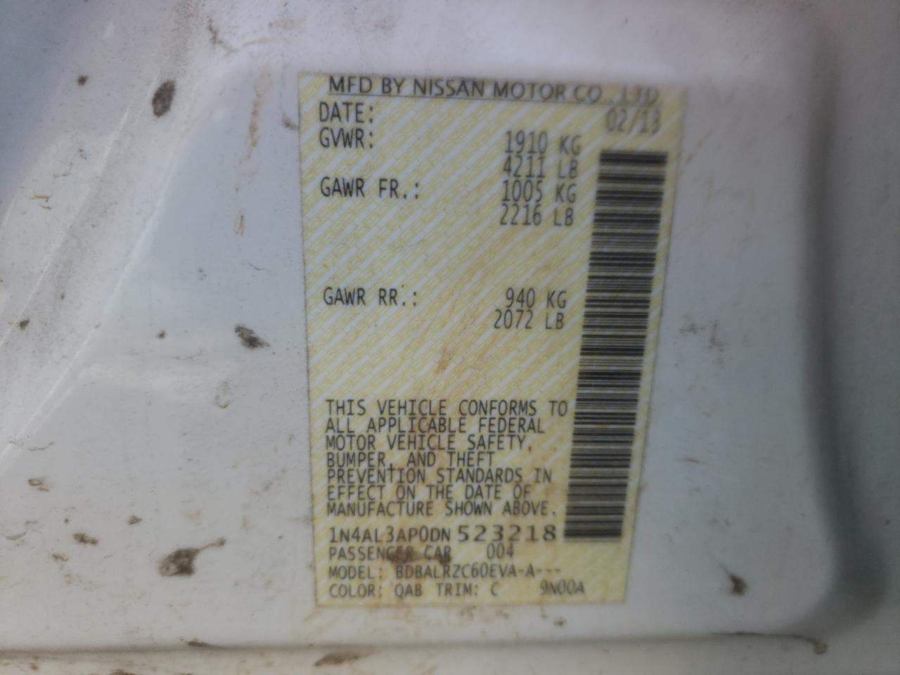 Photo 10 from auction – 2013 NISSAN ALTIMA 2.5 with VIN 1N4AL3AP0DN523218
