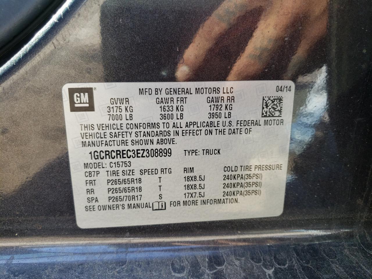 Photo 10 from auction – 2014 CHEVROLET SILVERADO with VIN 1GCRCREC3EZ308899