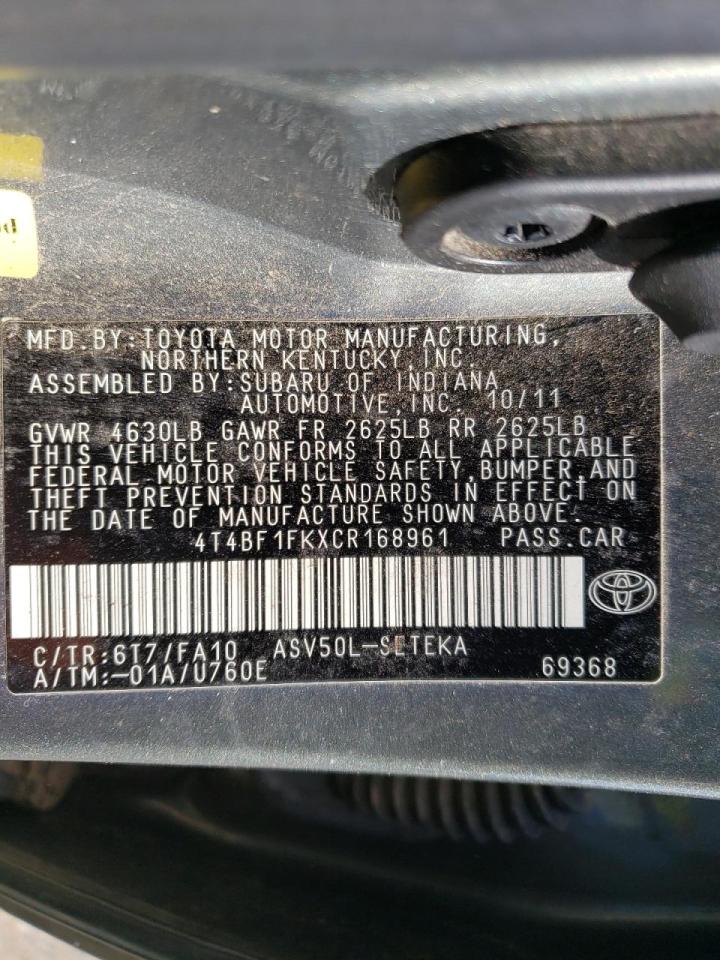 Photo 10 from auction – 2012 TOYOTA CAMRY BASE with VIN 4T4BF1FKXCR168961