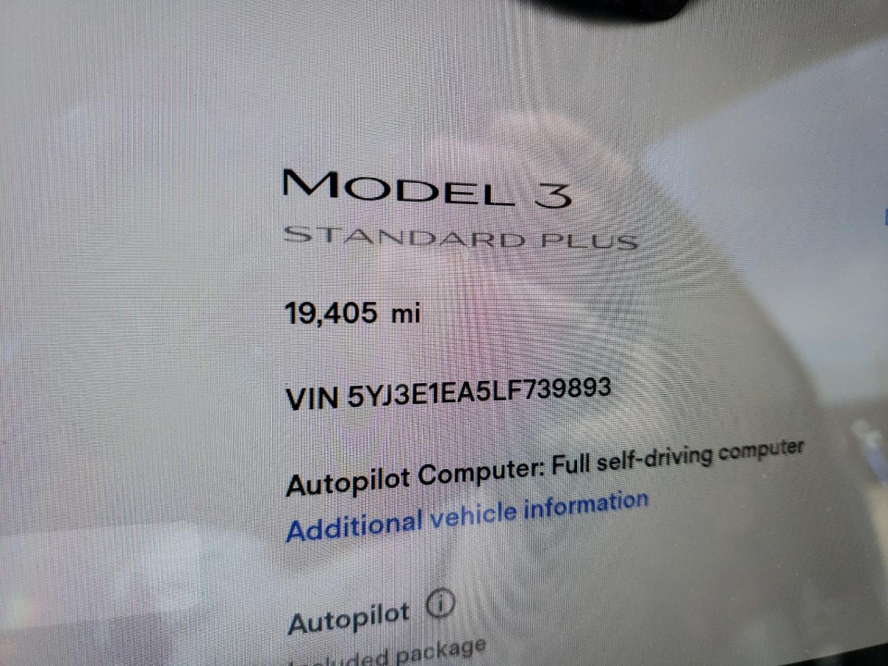 Photo 8 from auction – 2020 TESLA MODEL 3 with VIN 5YJ3E1EA5LF739893