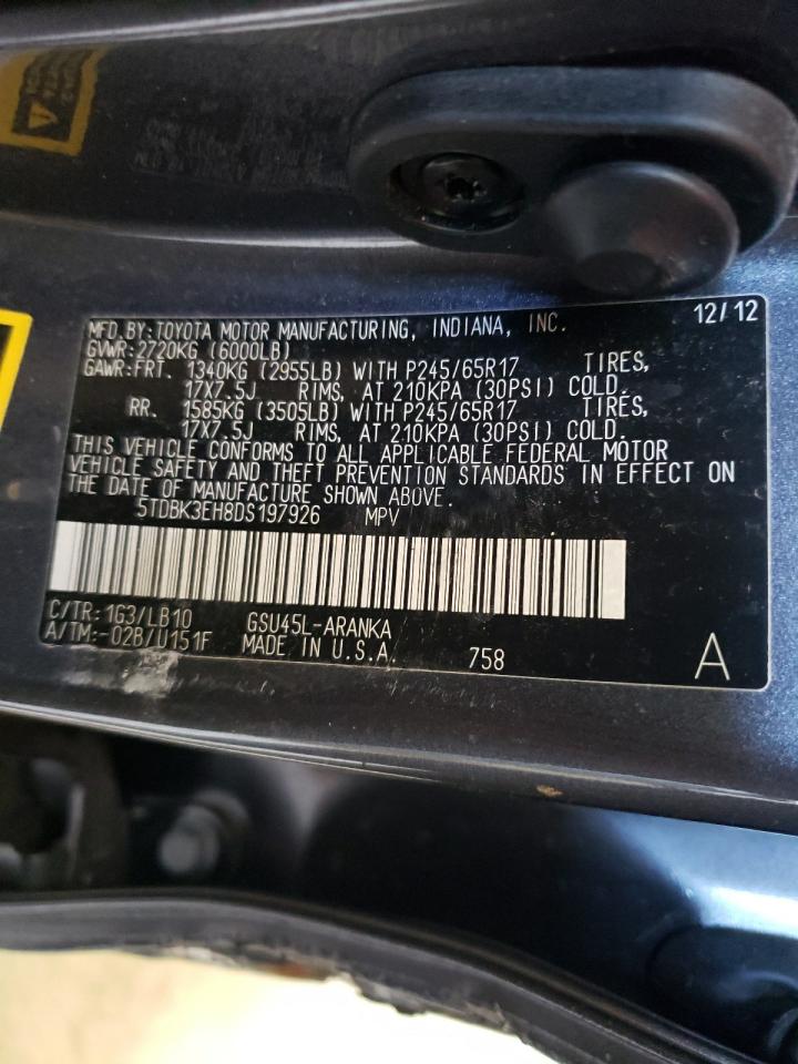 Photo 10 from auction – 2013 TOYOTA HIGHLANDER with VIN 5TDBK3EH8DS197926
