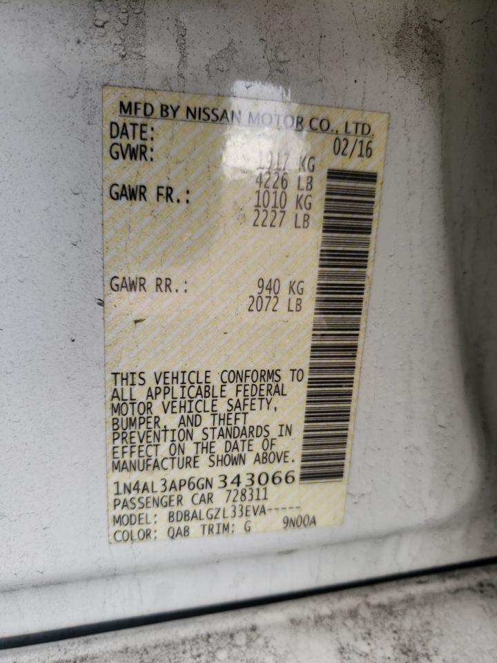 Photo 10 from auction – 2016 NISSAN ALTIMA 2.5 with VIN 1N4AL3AP6GN343066