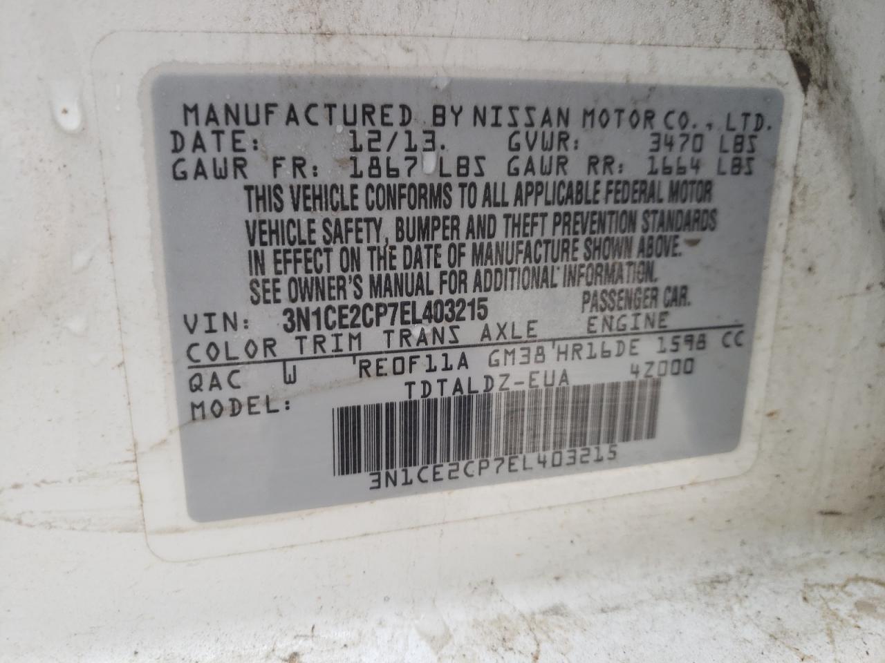 Photo 10 from auction – 2014 NISSAN VERSA NOTE with VIN 3N1CE2CP7EL403215
