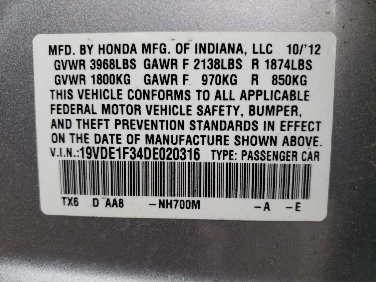 Photo 10 from auction – 2013 ACURA ILX 20 with VIN 19VDE1F34DE020316