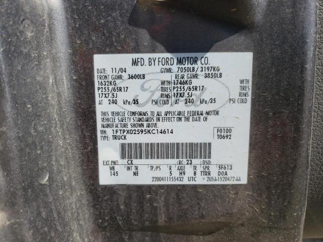 Photo 10 from auction – 2005 FORD F150 with VIN 1FTPX02595KC14614