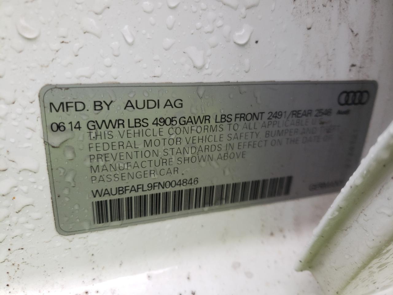 Photo 10 from auction – 2015 AUDI A4 PREMIUM with VIN WAUBFAFL9FN004846