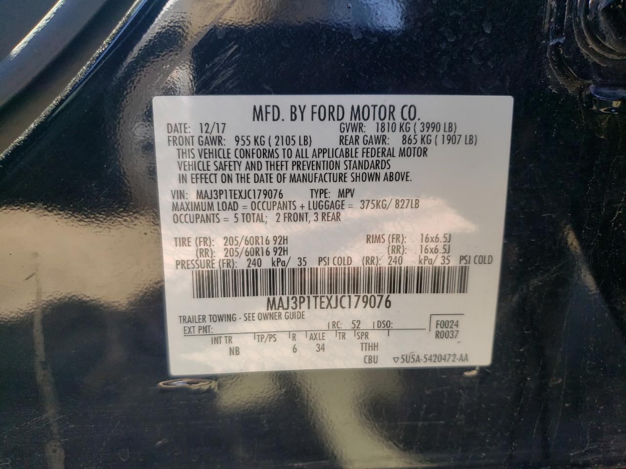 Photo 10 from auction – 2018 FORD ECOSPORT S with VIN MAJ3P1TEXJC179076