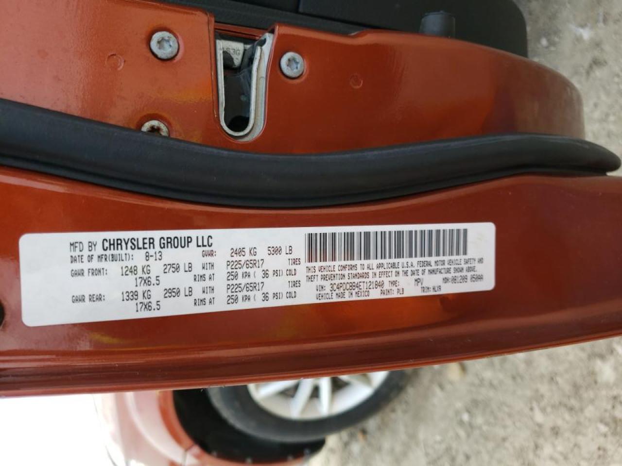 Photo 10 from auction – 2014 DODGE JOURNEY SX with VIN 3C4PDCBB4ET121840