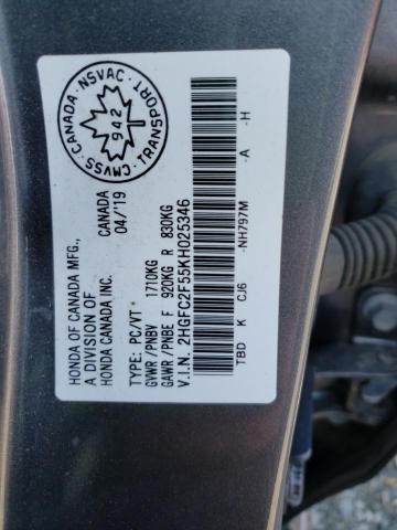 Photo 10 from auction – 2019 HONDA CIVIC LX with VIN 2HGFC2F55KH025346