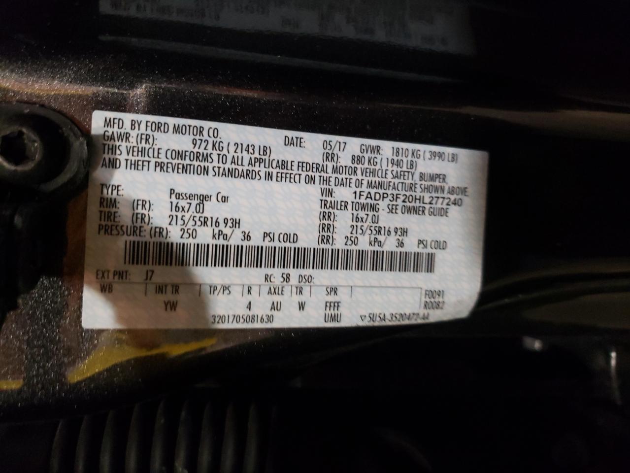 Photo 10 from auction – 2017 FORD FOCUS SE with VIN 1FADP3F20HL277240