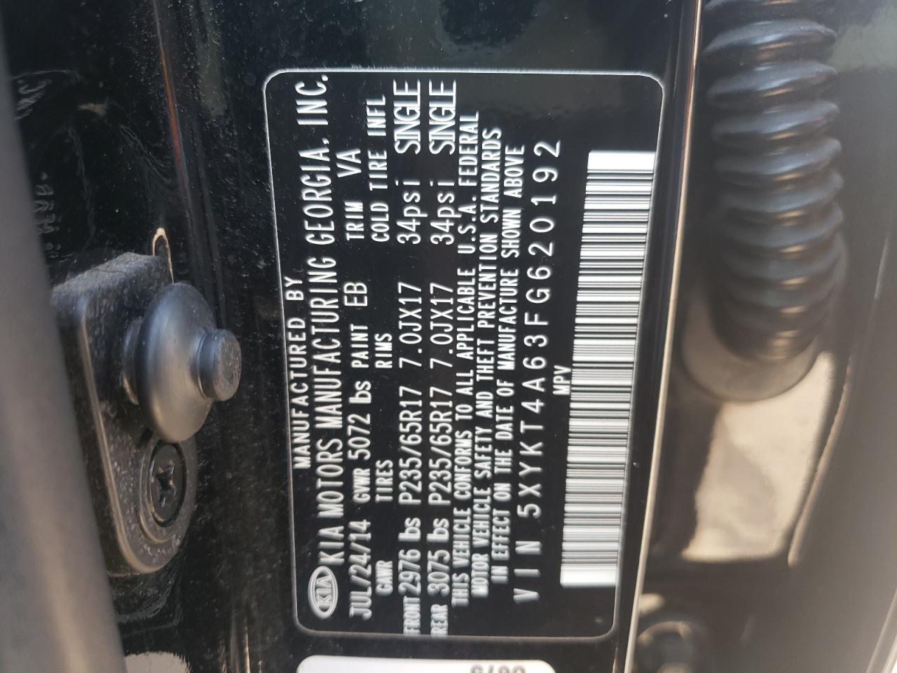 Photo 10 from auction – 2015 KIA SORENTO LX with VIN 5XYKT4A63FG620192