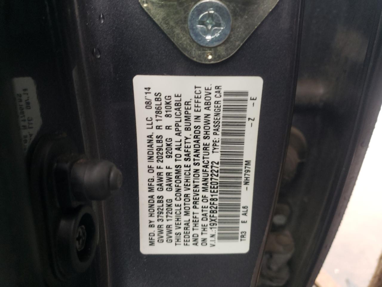 Фото 10 с аукциона – 2014 HONDA CIVIC EX с VIN 19XFB2F81EE072272