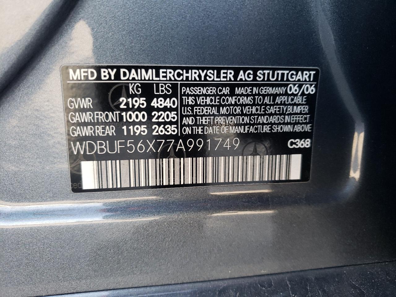 Photo 10 from auction – 2007 MERCEDES-BENZ E 350 with VIN WDBUF56X77A991749